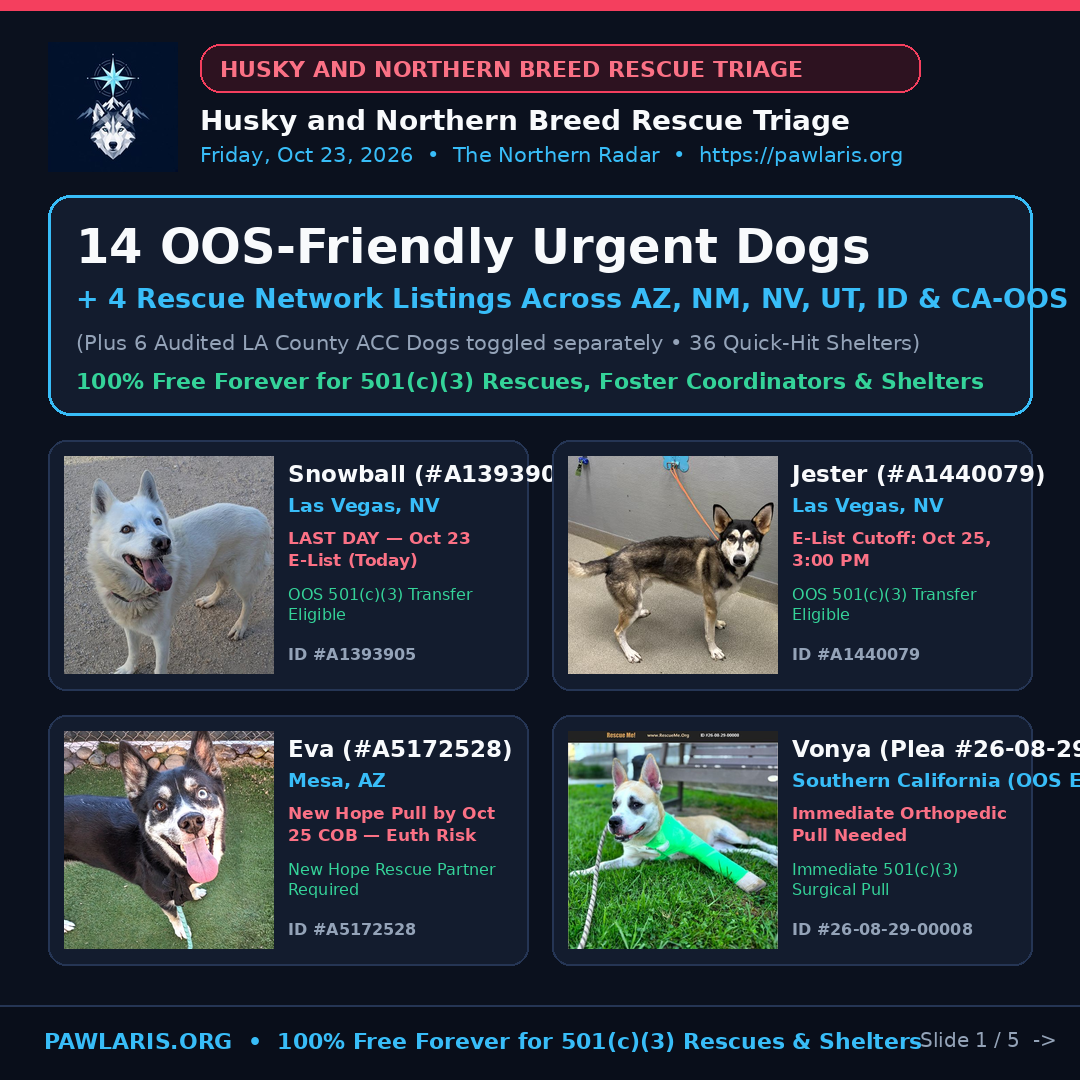 Slide 1 — Cover Card: Husky and Northern Breed Rescue Triage